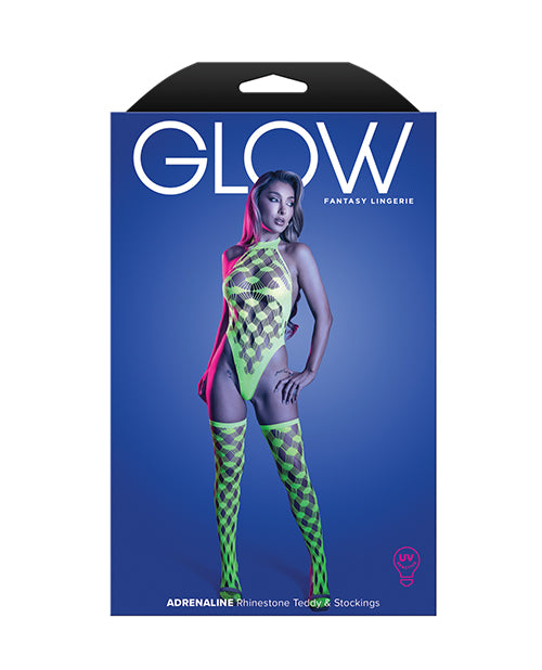Glow Adrenaline Halter Teddy & Stockings Neon Green - Image 5