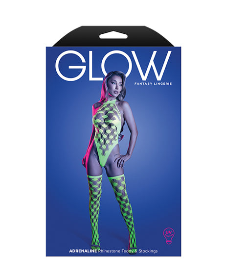 Glow Adrenaline Halter Teddy & Stockings Neon Green - Image 5