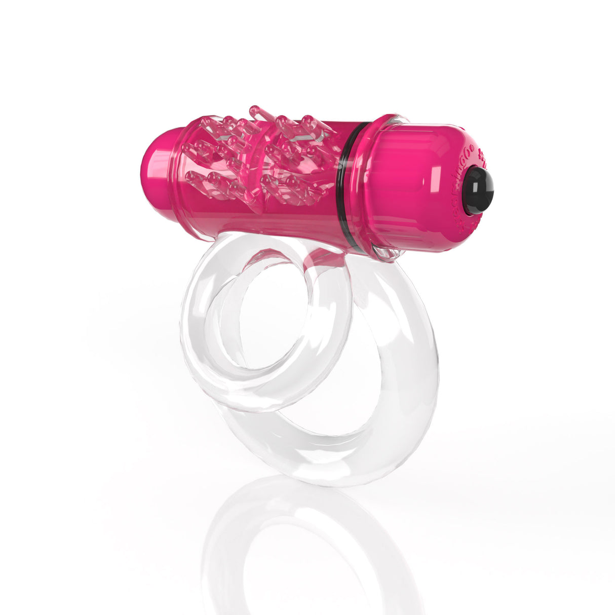 Screaming O 4T DoubleO 6 Vibrating Double Ring Strawberry in pink and clear design for couples' pleasure.