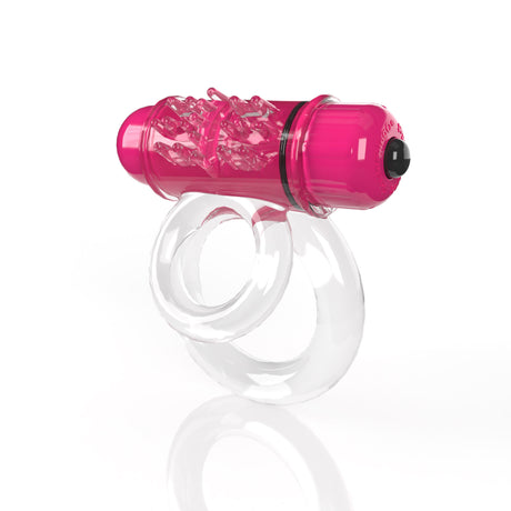 Screaming O 4T DoubleO 6 Vibrating Double Ring Strawberry in pink and clear design for couples' pleasure.