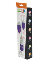 GigaLuv Dual Vibra Bullets 10 Functions Vibrator Purple packaging showcasing features and specifications.