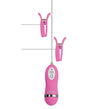 GigaLuv Vibro Clamps 10 Functions Pink showcasing pink clamps and a remote control for customizable stimulation.