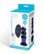 Glas 3.5 Inch Vibrating Beaded Butt Plug Blue packaging showcasing remote and features.
