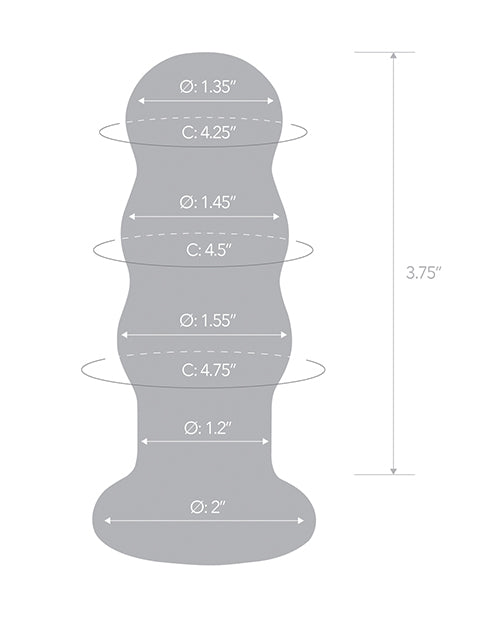 Dimensions illustration for Glas 3.5 Inch Vibrating Beaded Butt Plug Blue, showing measurements and sizes.