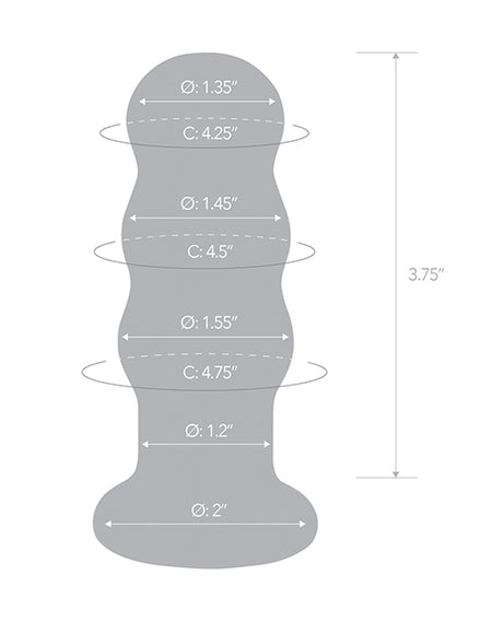 Dimensions illustration for Glas 3.5 Inch Vibrating Beaded Butt Plug Blue, showing measurements and sizes.
