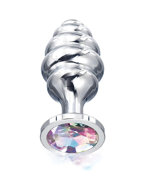 Nixie Honey Dipper Medium Ribbed Stainless Steel Plug with jewel finish and ribbed design for enhanced sensation.