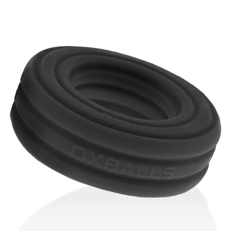 Oxballs Roto Grooved Gripper-Ribbed Cockring Black Fog, featuring a velvety surface design, ideal for intense play.