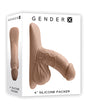 Gender X 4 inch Silicone Packer Tan in packaging showcasing realistic design and lifelike detail.