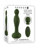 Gender X The General Come Hither Vibrator Green product packaging showcasing round-shaped head and remote control.