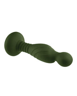 Gender X The General Come Hither Vibrator Green on a white background, showcasing its curved design and dual motors.