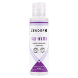 Gender X Sili-Water Hybrid Lubricant 4 Oz bottle, showcasing innovative water and silicone-based formula.