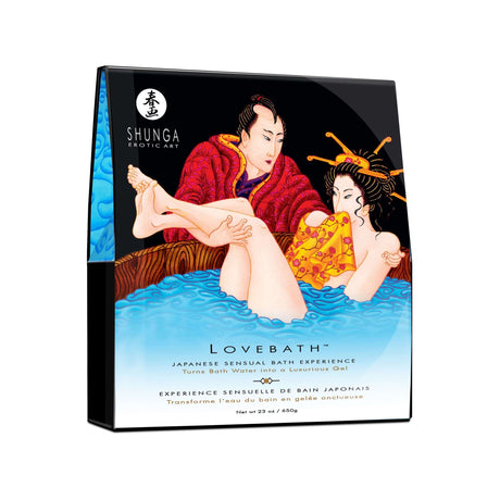 Shunga Lovebath Ocean Temptations 23 Oz packaging showcasing a luxurious bath experience with sensual art design.