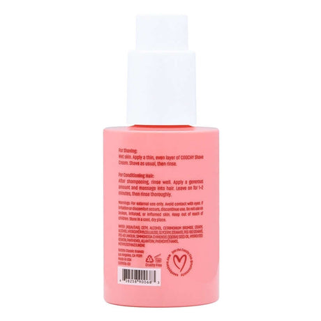 Coochy Shave Cream Sweet Nectar 3.4 oz bottle back view with usage instructions and ingredient list.