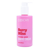 Coochy Shave Cream Berry Bliss 8 Oz bottle featuring a moisturizing and soothing formula for a smooth shave.