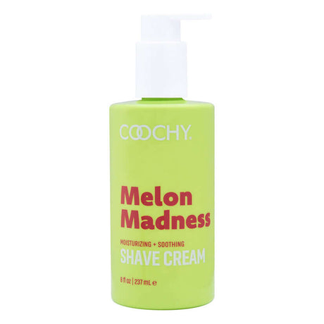 Coochy Shave Cream Melon Madness 8 Oz bottle with moisturizing and soothing formula for a smooth shave.