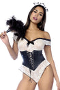Mapale French Maid Lace Bodysuit Set Black/White L/XL with lace detailing and playful headpiece.