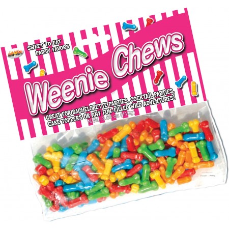 Weenie Chews Penis Candy 125pcs resealable bag of colorful pecker-shaped hard candy for adult parties.