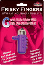 Frisky Fingers Silicone Sleeve Purple detailed packaging showcasing a vibrating finger bullet for enhanced pleasure.