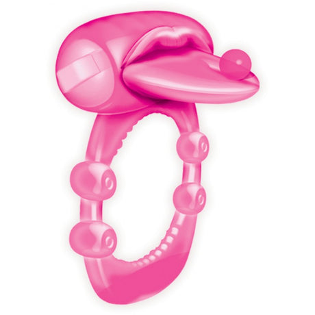 Xtreme Vibe Pierced Tongue Vibrating Cock Ring Magenta with raised nubbies and pierced stimulator for enhanced pleasure.
