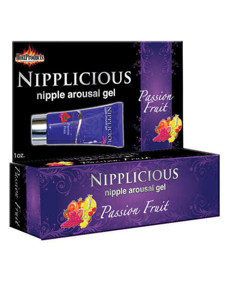 Nipplicious Passion Fruit Nipple Arousal Gel 1 Oz product packaging by Hott Products, featuring the vibrant design.