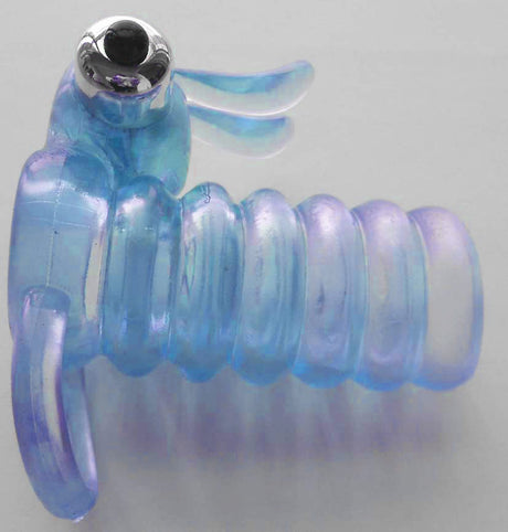 Wet Dreams Plump Bunny Vibrating Penis Sleeve Blue with ribbed texture and bunny ears for enhanced pleasure.