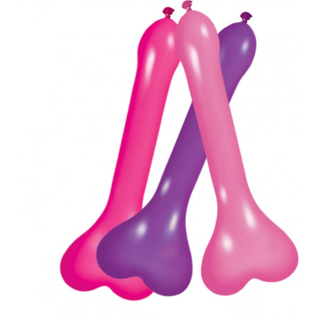 Bachelorette Pecker Balloons Assorted Colors 6 Pack in pink and purple shades for party decoration.