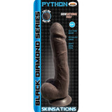 Skinsations Python 9.5 inches Black Diamond Series realistic dildo showcasing suction base and soft skin feel.