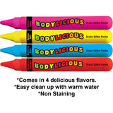 Bodylicious Edible Body Pens 4 Pack Assorted Flavors with vibrant colors and fun flavors for playful intimacy.