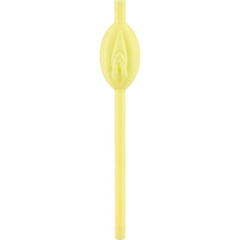 Hott Products Pussy Straws Glow In The Dark 8 Pack yellow straw shaped like playful pussy lips.