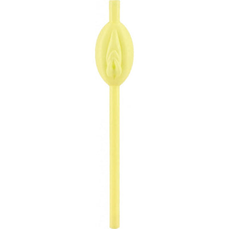 Hott Products Pussy Straws Glow In The Dark 8 Pack yellow straw shaped like playful pussy lips.