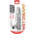 Wet Dreams Jacked Rabbit Vibrating Penis Extension Clear packaging showcasing the dual vibrating penis extender design.