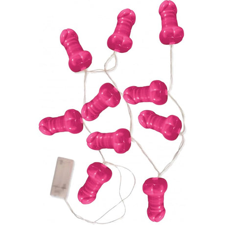 Light Up Pink Pecker String Party Lights featuring fun pink penis-shaped bulbs on a string for celebrations.