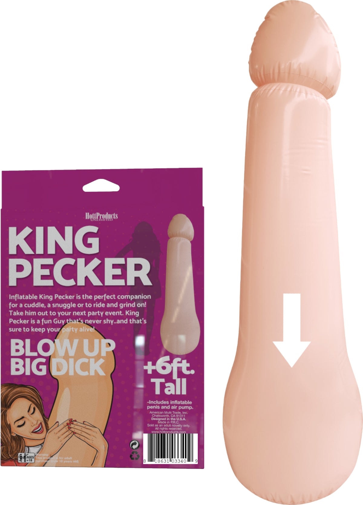 King Pecker 6ft Giant Inflatable Penis with packaging, perfect for parties and gatherings.