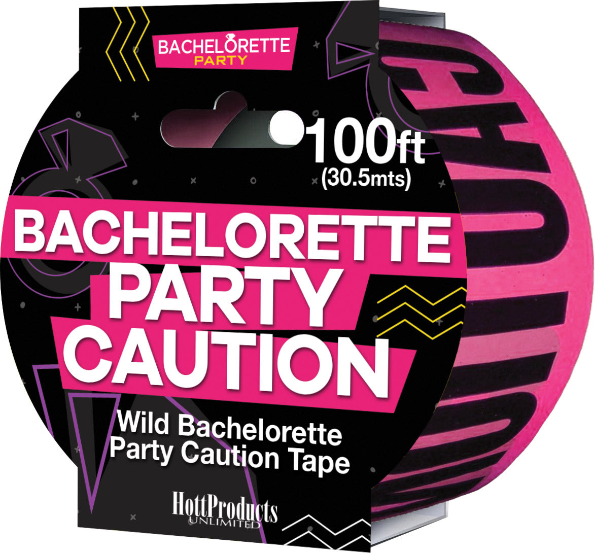 Bachelorette Party Caution Tape 100ft Pink packaging showcasing bright pink tape for festive celebrations.