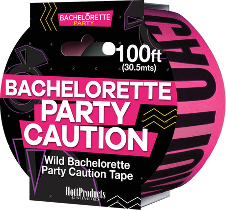 Bachelorette Party Caution Tape 100ft Pink packaging showcasing bright pink tape for festive celebrations.