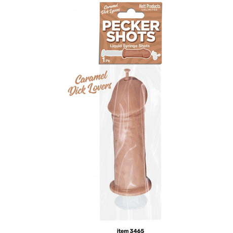 Pecker Shot Syringe Brown 3 oz Party Novelty in caramel-brown color for fun drink dispensing at celebrations.