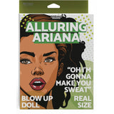 Hott Products Alluring Ariana Blow Up Doll Caramel package featuring bold graphics and playful text.