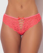 Bella Lace Up Tanga Panty Jewel Detail Coral Medium featuring lace-up design and scalloped back.