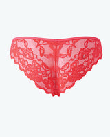 Bella Lace Up Tanga Panty Jewel Detail Coral Medium back view showcasing lace design and scalloped edges.