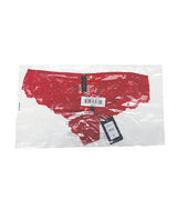 Bella Lace Up Tanga Panty Jewel Detail Red 3X 4X in packaging showing lace design and vibrant color.