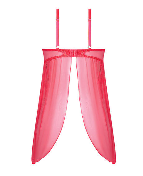Eden Mesh Chemise Mini Dress with Keyhole Cutout Coral 3X 4X displayed from the back, featuring sheer coral fabric.