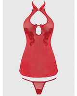Dragon Mesh Applique Chemise G-String Set Red 3X 4X featuring sheer mesh and stylish dragon appliques.