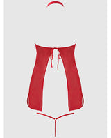 Dragon Mesh Applique Chemise G-String Set Red 3X 4X featuring a sheer mesh design and open back.