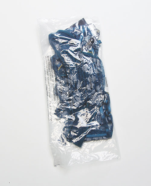 Nova Lace Teddy with Garters Jade Blue Medium packaged in clear plastic.