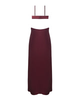 Brigeta Satin Cut Out Long Dress Burgundy 3X 4X featured in a floor-length design with a sweetheart neckline.