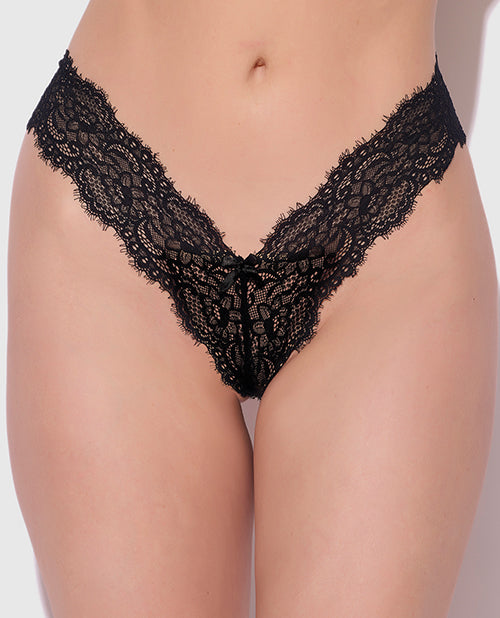 Lana Sheer Lace V-Thong Black Large showcasing delicate lace and a flattering v-shaped front.