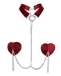Nipplicious Dominatrix Leather Collar & Pasties Chain Red, featuring red leather collar and heart pasties with chains.