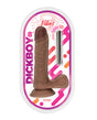 Dickboy Vibes 8 Inch Silicone Vibrating Dildo Chocolate in packaging with contoured shaft and lifelike design.