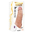 Skinsations Thick Dick Vibrating Penis Sleeve Vanilla packaging showcasing its girth-boosting features and 7-inch length.