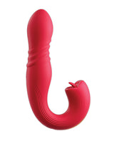 Joi Thrust 2 Thrusting G-Spot Vibrator & Clit Licker Red on a white background.